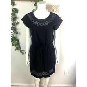 J CREW Linen Eyelet Short Sleeve Black Dress Sz 2